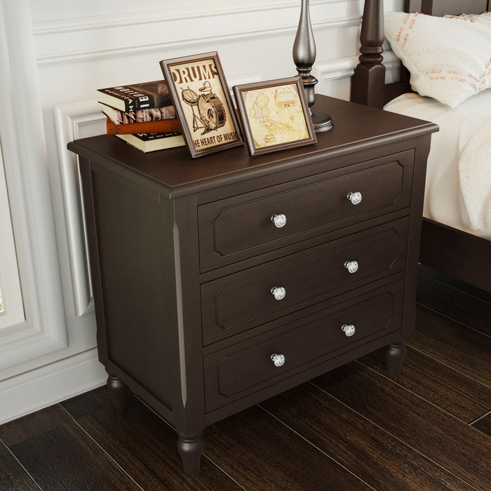 Vintage Country Style 3 Drawers Nightstand, Bedside Table