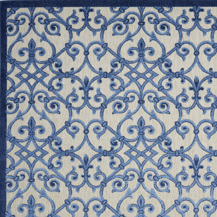 10' X 13' Damask Non Skid Indoor / Outdoor Area Rug - Gray / Blue