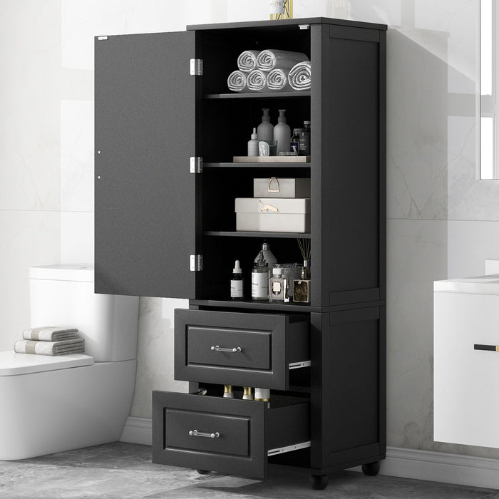 Tall Freestanding Bathroom Storage Cabinet With 2 Drawers And Adjustable Shelf Hearth and Haven