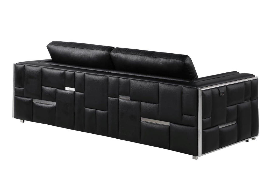 Italian Leather Sofa With Silver Legs - Black