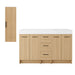 Double Sink Bathroom Vanity Set With Tall Linen Cabinet, 3 Drawers, Extra Large Storage, Integrated Sink, Freestanding Cabinet - Light Oak / White Home Essentials