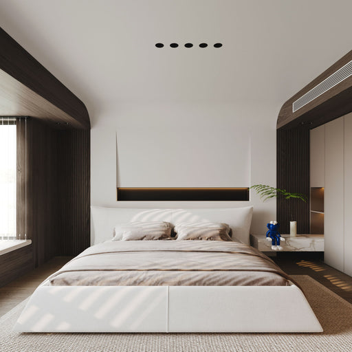 King Size Platform Bed With Special-Shaped Headboard - Cream Home Essentials