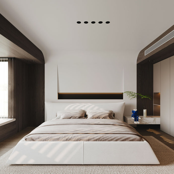 King Size Platform Bed With Special-Shaped Headboard - Cream Home Essentials