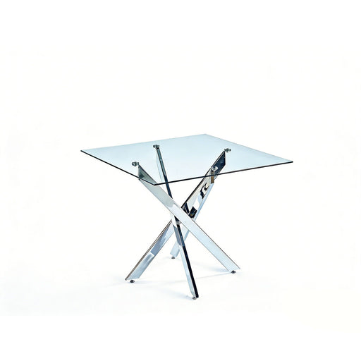 Dining Table With Cross Metal Leg And Tempered Glass, Modern Space Saving Kitchen Table For Living Room Legs, Square Table Home Essentials