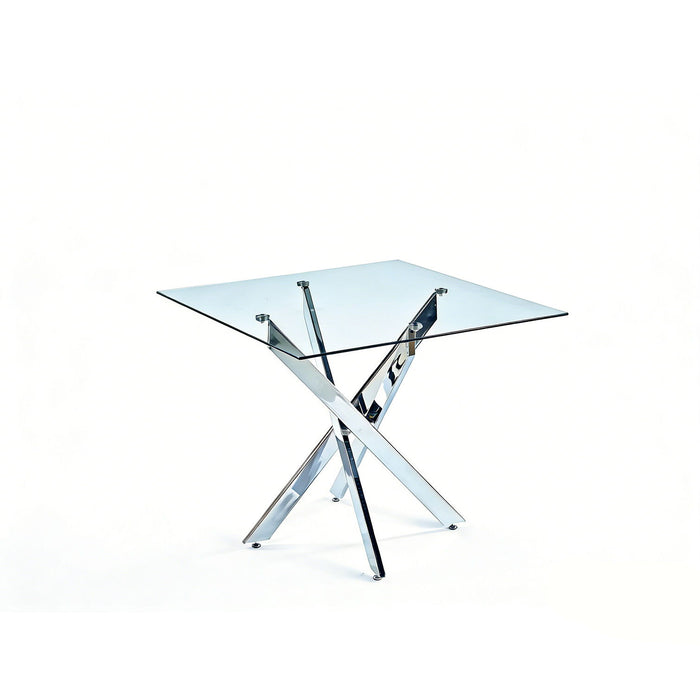 Dining Table With Cross Metal Leg And Tempered Glass, Modern Space Saving Kitchen Table For Living Room Legs, Square Table