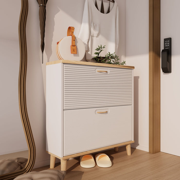 Narrow - Entryway Shoe Storage Cabinet With 2 Flip Drawers Legs - Natural / White Home Essentials