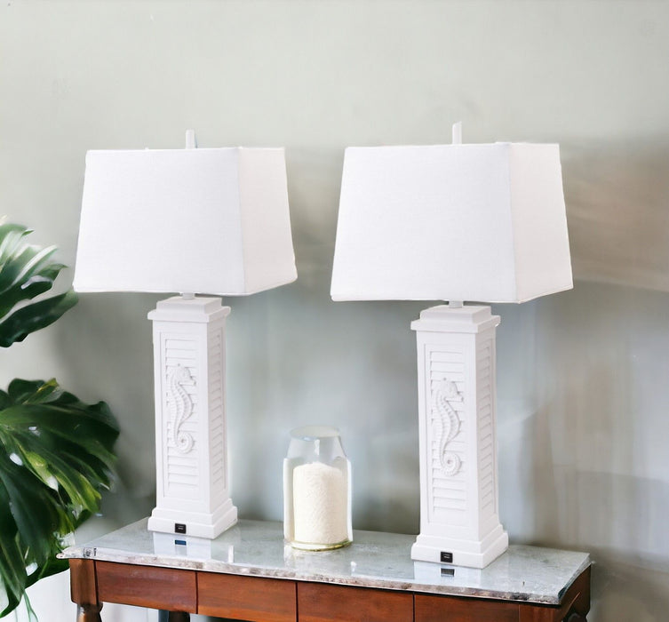 Seahorse Shutter Base Table Lamps (Set of 2) - White