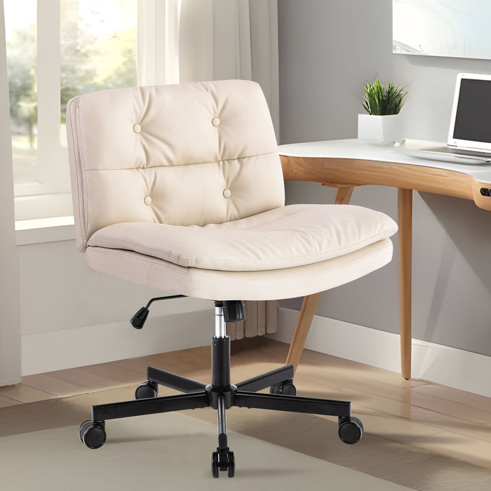 Large Size Swivel Home Office Desk Chair Armless Office Room Chair - Beige