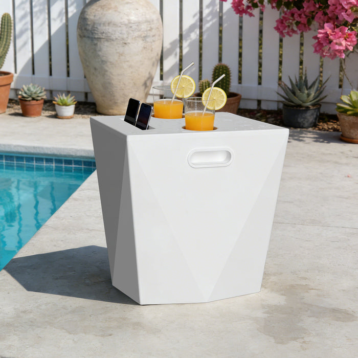End Table With 2 Cup Holders And 1 Tablet Holder For Outdoor - White Home Essentials