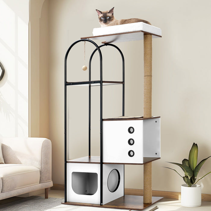Cat Climbing Frame, Cat Tree, Modern Cat Tower, Multi-Level Cat Condo With 1 Caves, 2 Scratching Posts, Perch, For Indoor Cats - White / Vintage Daily Nest