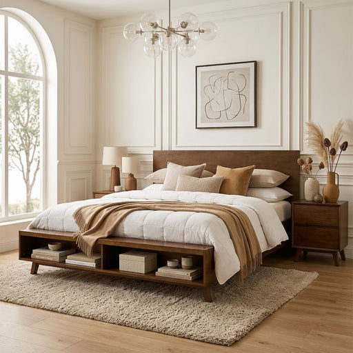 Platform Bed Frame With Footboard Storage Noble House