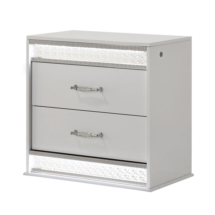 Glam - 2 Drawer Nightstand & LED Lighting - White Matrix Furniture Group