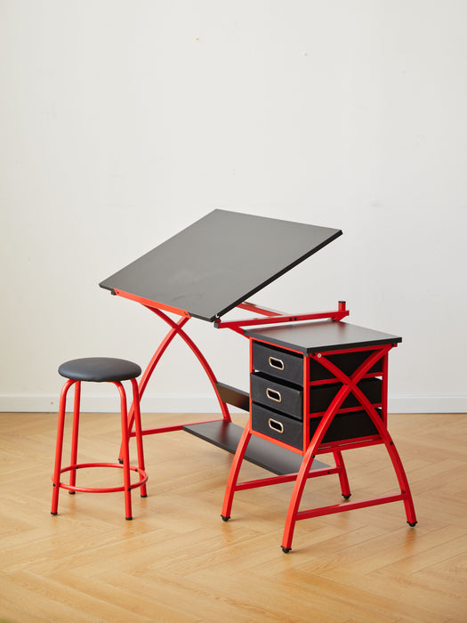 Drafting Table Red With Stool