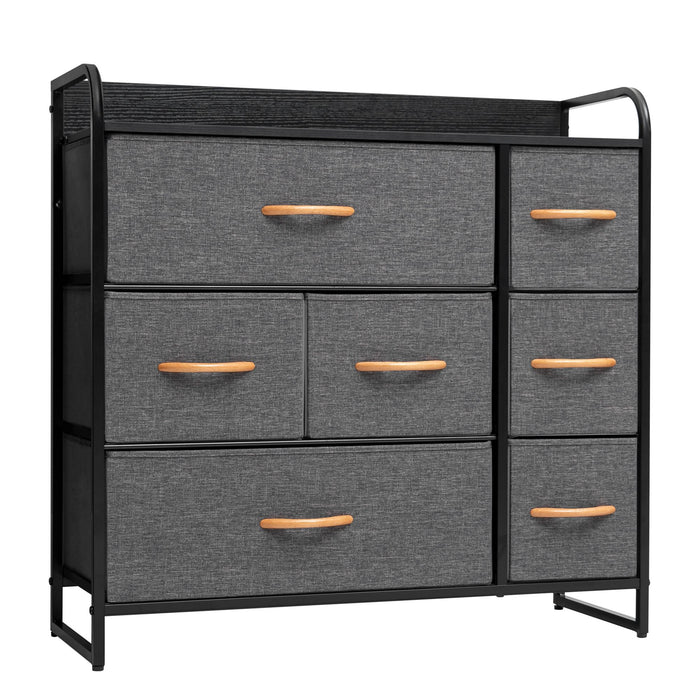 Steel And Fabric Seven Drawer Dresser - Gray / Black