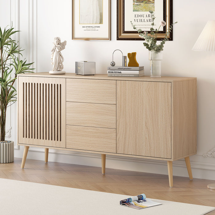 U_Style Modern Cabinet With 2 Doors And 3 Drawers, Suitable For Living Rooms, Studies, And Entrances - Natural