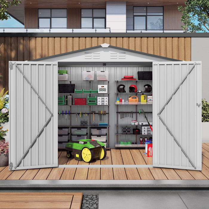 Outdoor Garden Storage Shed, Tool Shed With Pitched Roof Waterproof With 1 Window And 2 Lockable Door - White / Gray Daily Nest