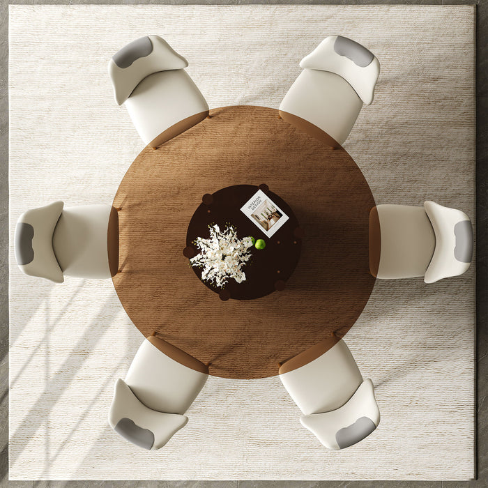 Modern Round Dining Table Set With Glass Top And Steel Legs