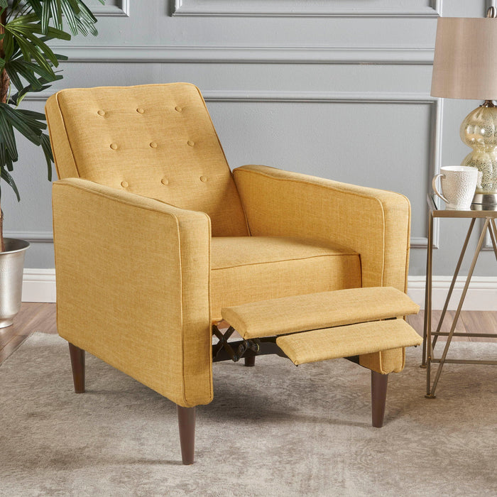 Mid - Century Modern Recliner With Button Tufted Waffle Stitch - Yellow