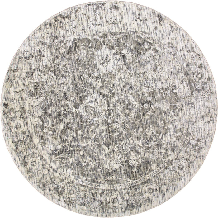 Abstract Hand Woven Area Rug - Ivory And Gray Round - 8'