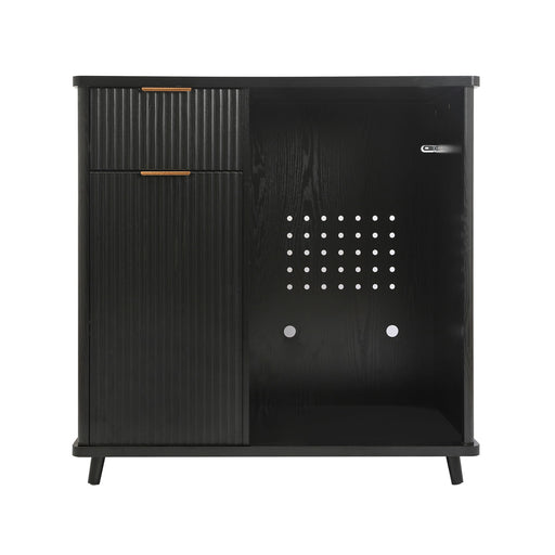 Fluted Coffee Bar Cabinet With Mini Fridge Space & Charging Station Home Essentials