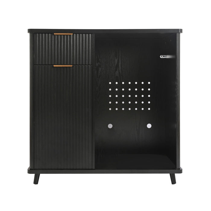 Fluted Coffee Bar Cabinet With Mini Fridge Space & Charging Station Home Essentials