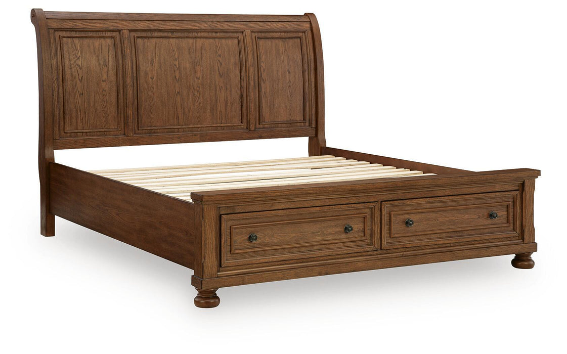 Zackaryn - King Sleigh Storage Bed - Warm Brown Signature Design by Ashley®