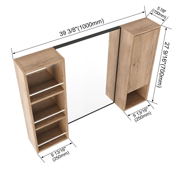 39.4" Wall Mounted Bathroom Cabinet With Storage And - Imitative Oak Home Essentials
