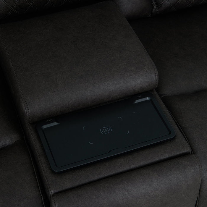 Wendell - Power Motion Loveseat With Console, Wireless Charger, Storage, USB & LED - Dark Gray ACME