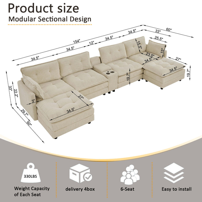 Oversized Modular Sectional Sofa With Multi Functional Console Home Essentials