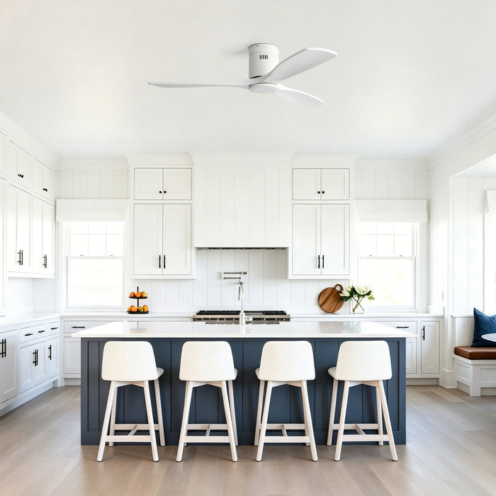 52" Flush Mount Ceiling Fan With Remote, No Light, 3 Blades, 6 Speed DC Motor For Indoor Patio - White Daily Nest
