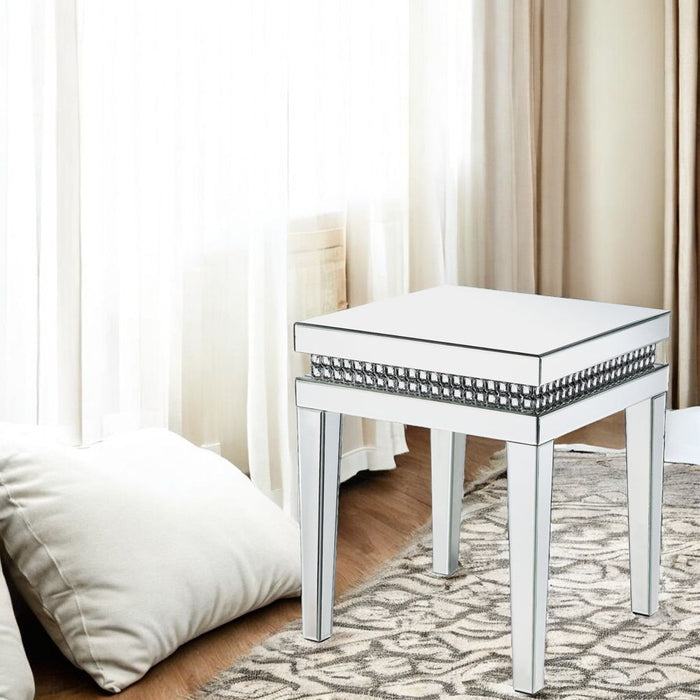 Lotus - 20" End Table - Mirrored & Faux Ice Cube Crystals ACME