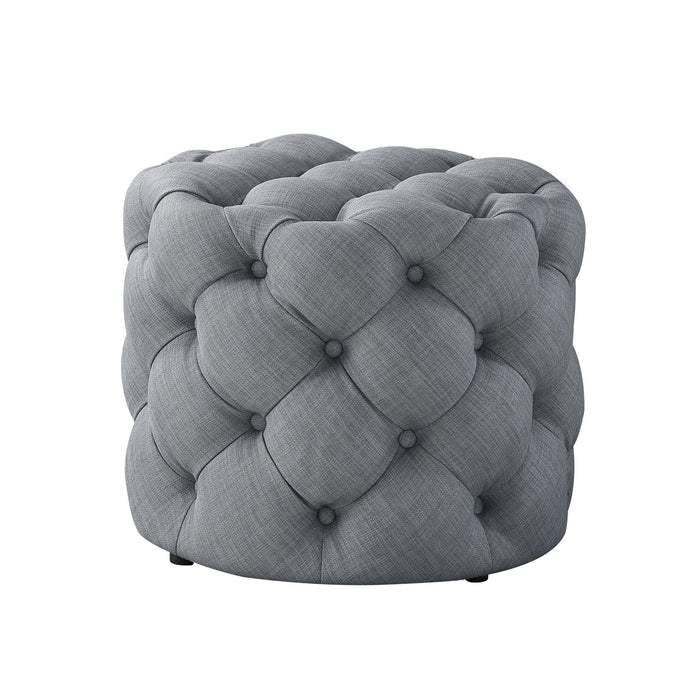 Linen Tufted Round Ottoman - Light Gray