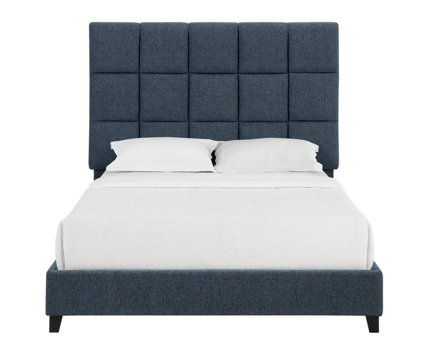Bridgevine Home Queen Size Navy Blue Denim Squares Upholstered Platform Bed