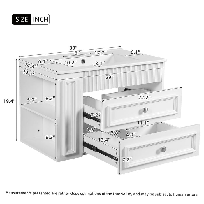 Wall Mounted Bathroom Vanity With 2 Drawers, Sink, Floating Storage Unit