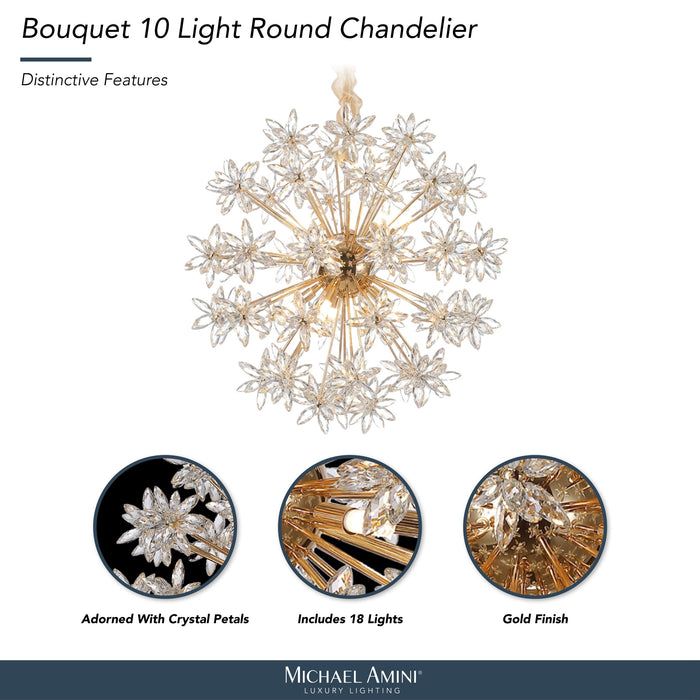 Michael Amini Lighting - Bouquet 10-Light Round Crystal Chandelier - Gold Michael Amini