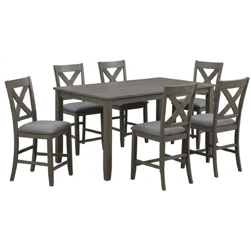 7 Piece Dining Room Furniture, Counter Height Table And 6 Chairs Set - Gray Home Essentials