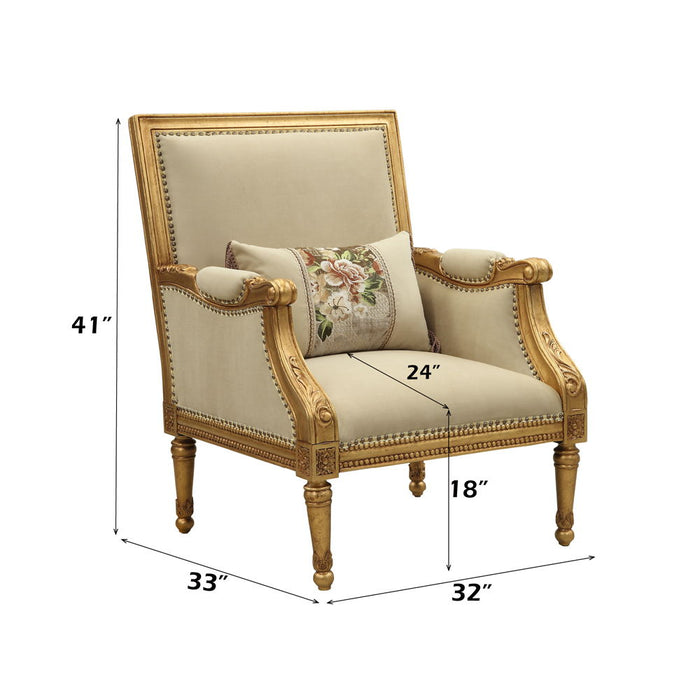 Daesha - Chair With Pillow - Tan Flannel & Antique Gold ACME