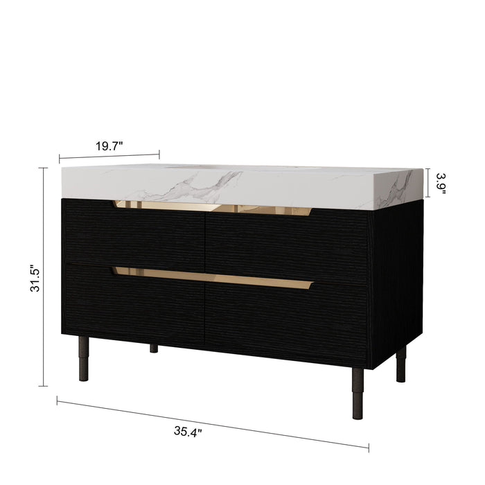 Bathroom Vanity With Undermount Sink, 4 Drawers Storage, Free Standing / Wall Mounted - Black / White Home Essentials