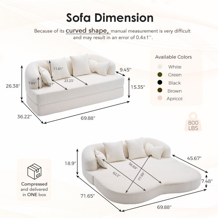 Foldable Sofa Bed, Boneless Couch Convertible Sleeper With 4 Pillows Home Essentials