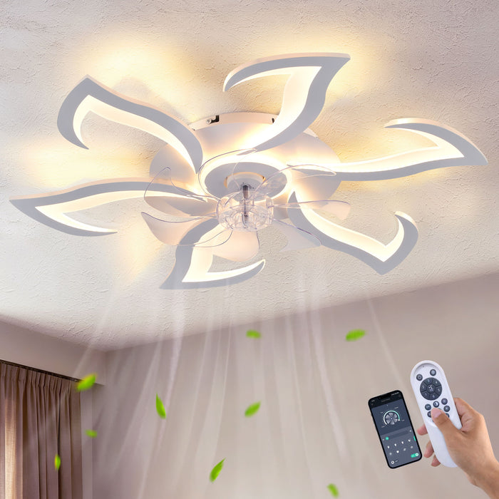 Flower Ceiling Fan With LED Dimmable Light, Flush Mount Ceiling Fan With Remote Control, Low Profile Design, 6 Speeds, Timing Function Daily Nest