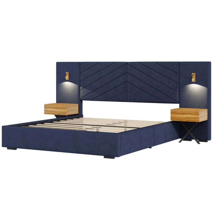 Upholstered Bed Frame With Vertical Channel Tufted Wingback Headboard Home Essentials
