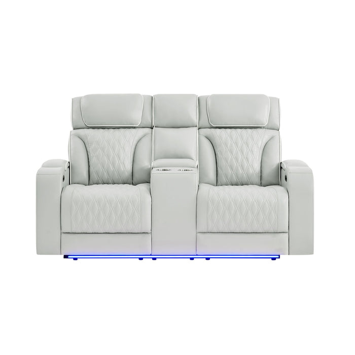 Julian - Power Console Reclining Loveseat, LED & Speaker - Silver Global Furniture USA