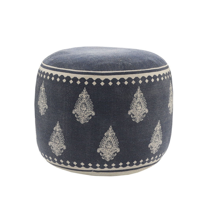 Round Ottoman Cotton - Blue