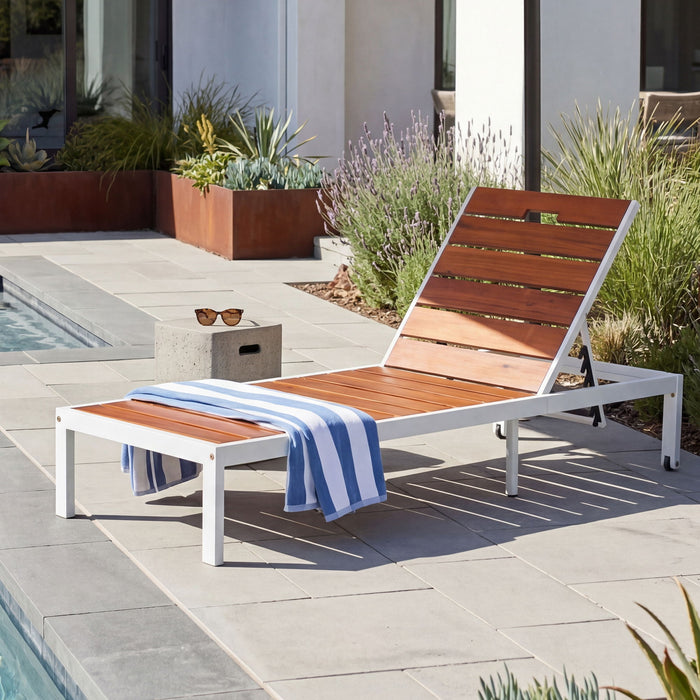 Outdoor Chaise Pool Lounge Chairs With Adjustable Backrest - Brown / White Hearth and Haven