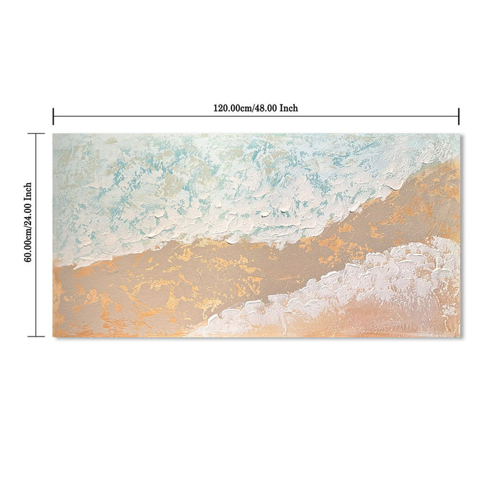 Neutral Beach Landscape Canvas Wall Art, Hand Painted Thick Textured Painting, Decor For Living Room - Beige / Blue Daily Nest