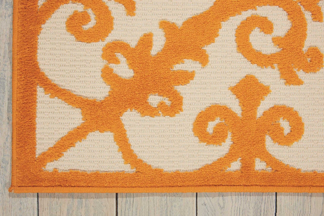 8' X 11' Damask Indoor / Outdoor Area Rug - Orange / Ivory