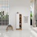 Tall Freestanding Bathroom Side Cabinet With Single Door & 4 Tier Open Shelves - Black / Light Oak / White Home Essentials