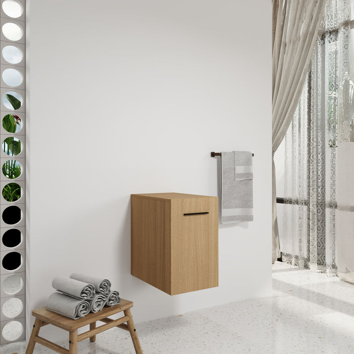 Floating Bathroom Vanity Single Door Base Cabinet, Wall Mounted Storage - Light Oak Home Essentials