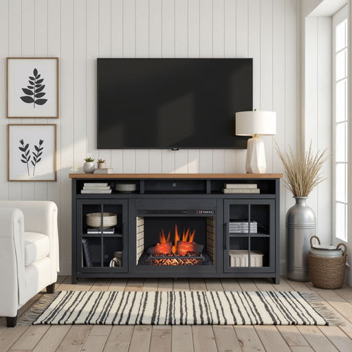Fireplace TV Stand Console For TVs Up To 85" - Black / Whiskey Home Essentials