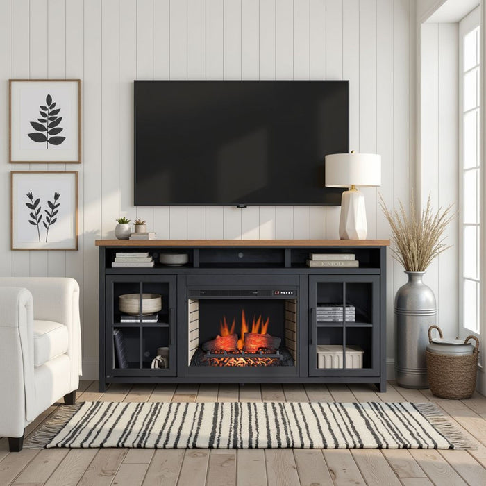 Fireplace TV Stand Console For TVs Up To 85" - Black / Whiskey Home Essentials